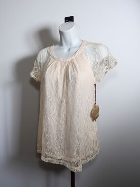 Princess Vera Wang Peach Whimsigoth Fairycore Lace Cap Sleeve Blouse Size Small